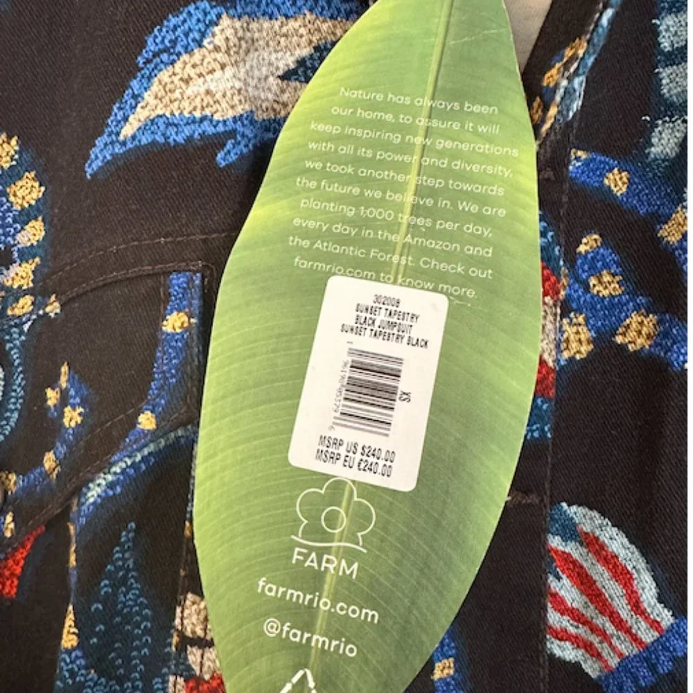 FARM Rio Sunset Tapestry Black Jumpsuit XS Cotton Denim Printed - Picture 6 of 7